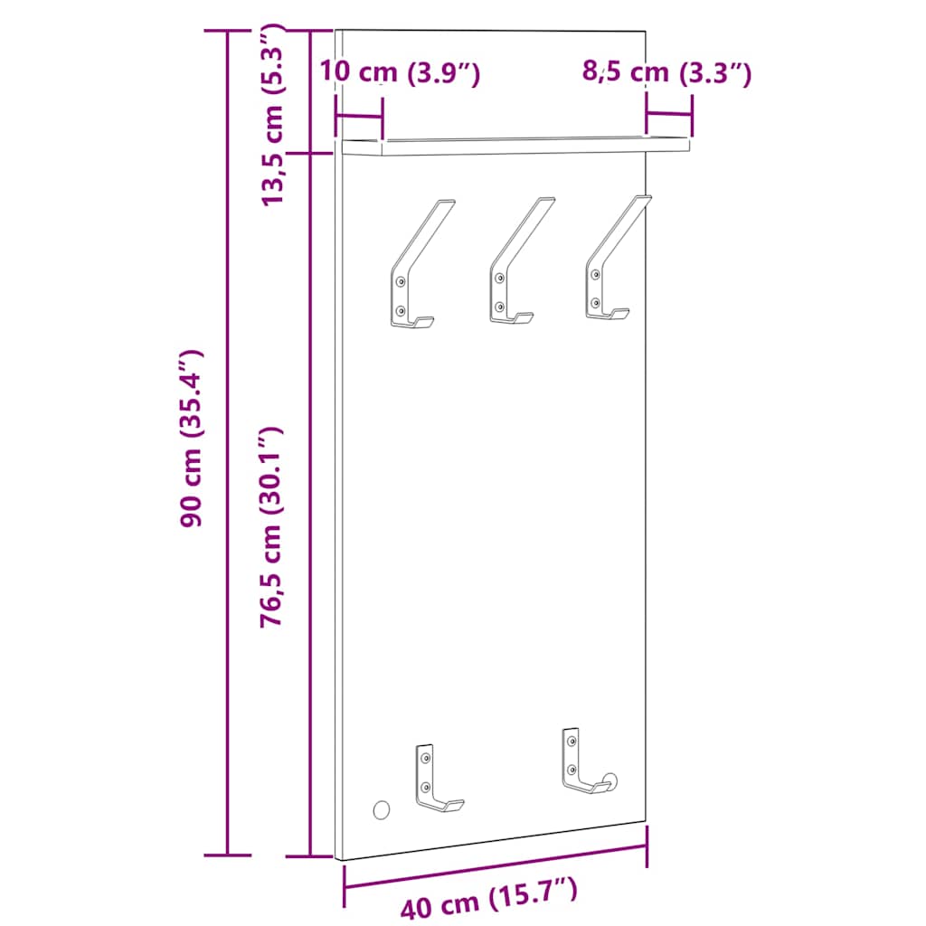 Vješalica za kapute na zidu s policom Bijelo 40 x 10 x 90 cm