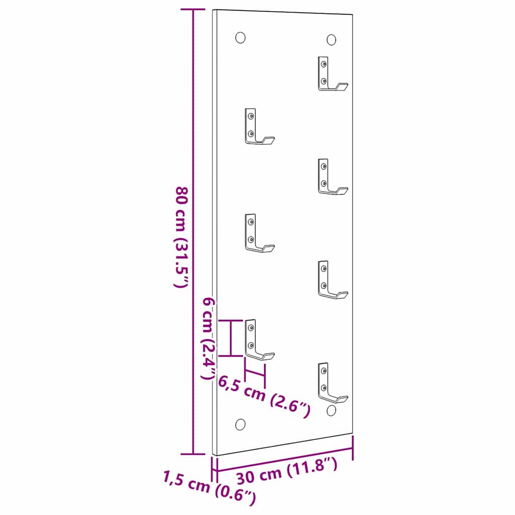 Vješalica za kapute na zidu Zidne Bijelo 30 x 1,5 x 80 cm