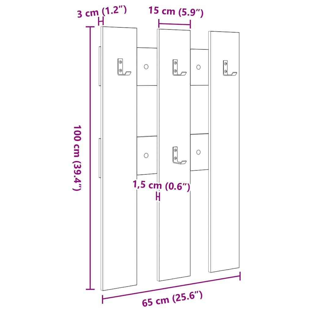 Vješalica za kapute na zidu Umjetnički hrast 65 x 3 x 100 cm