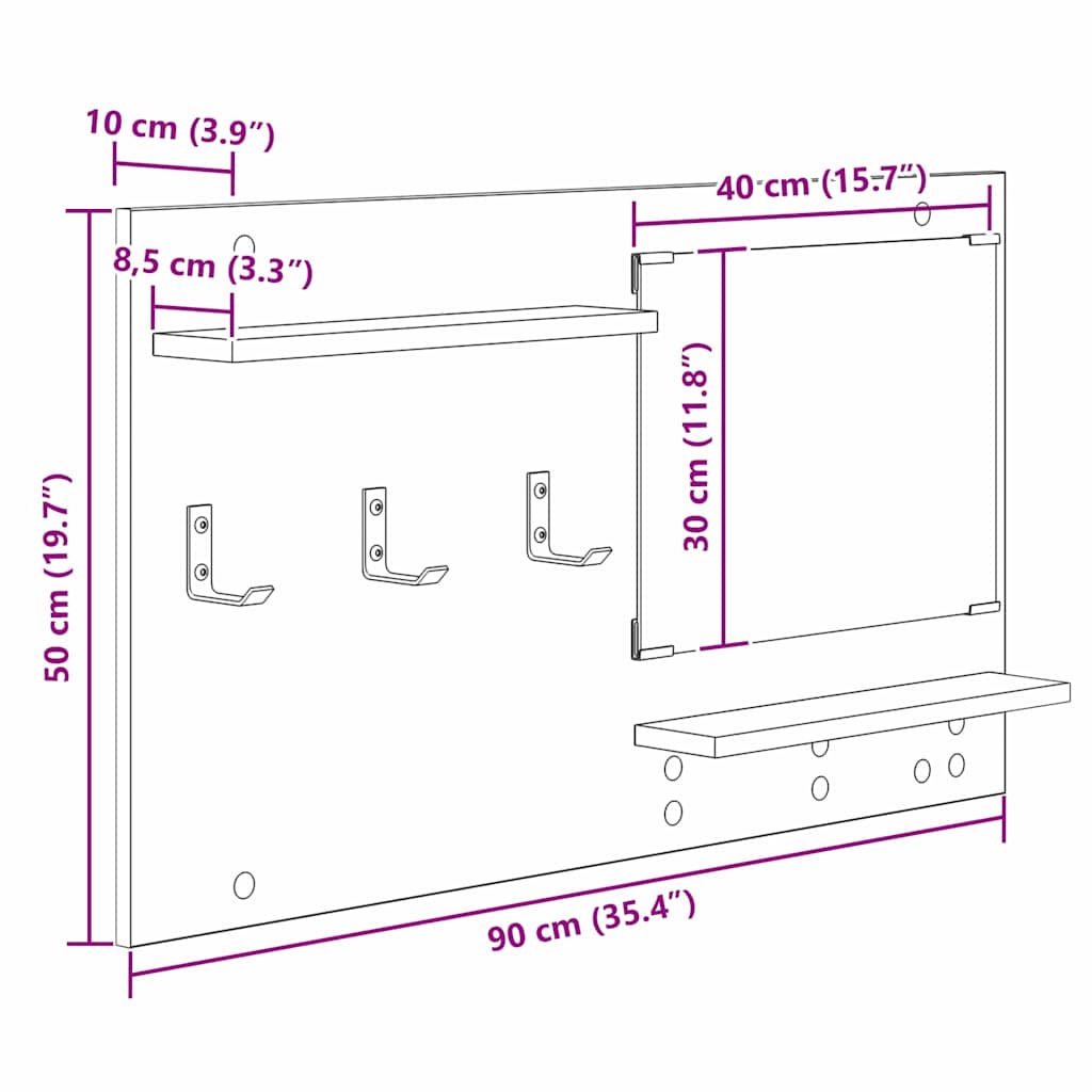 Vješalica za kapute na zidu Zidne Crni hrast 90 x 10 x 50 cm
