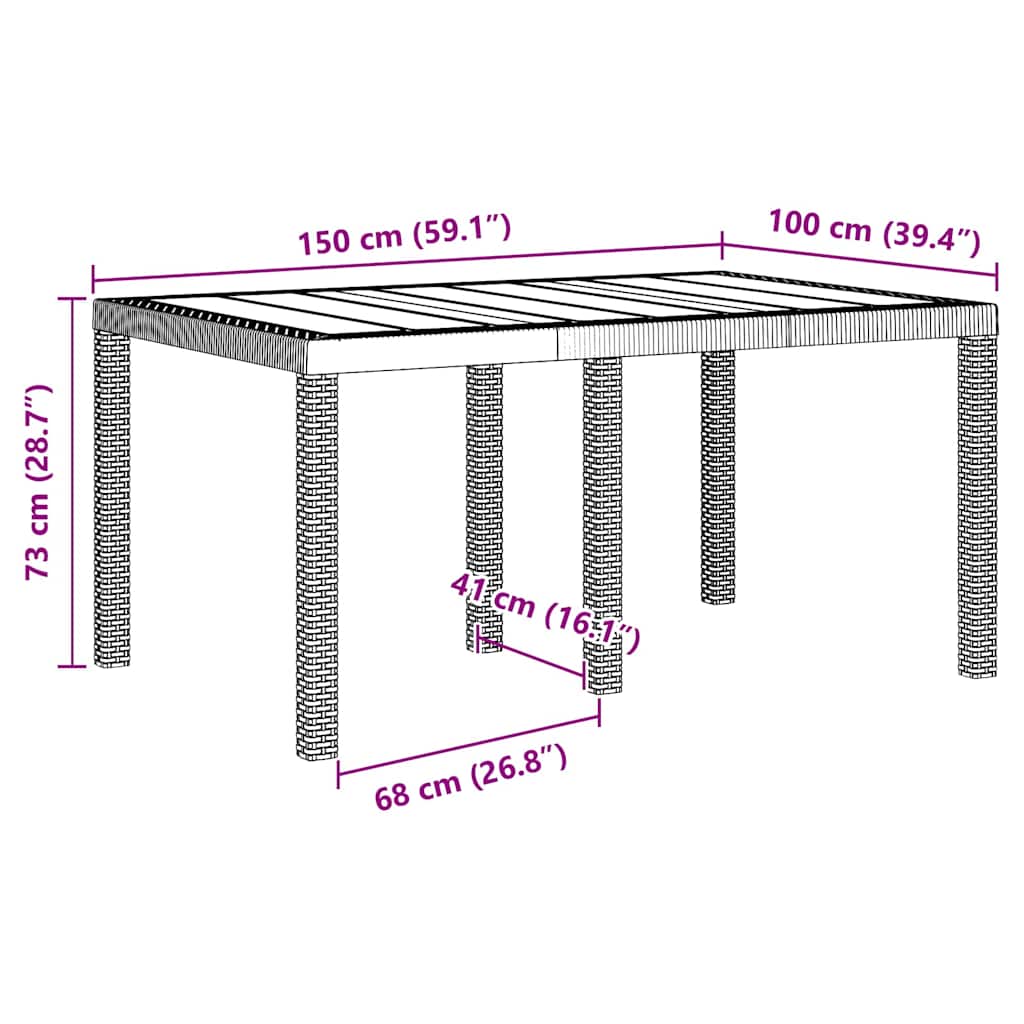 Stol za vrt Svjetlosiva 150 x 100 x 73 cm poliratan