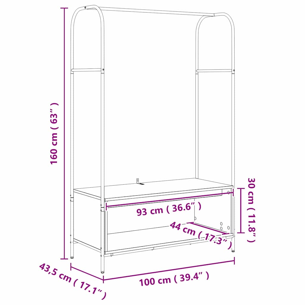 Stalak za odjeću Siva 100 x 44 x 160 cm Konstruirano drvo