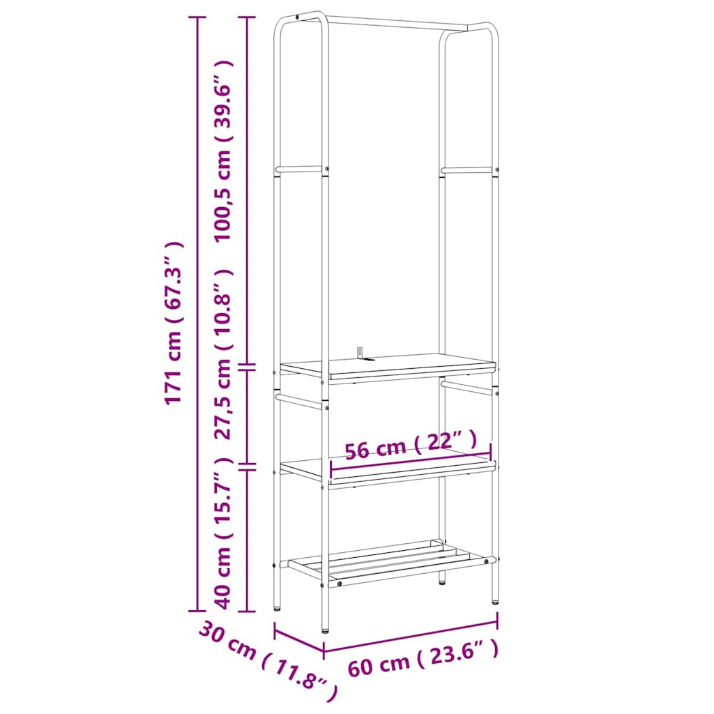 Stalak za odjeću Crni hrast 60 x 30 x 171 cm Konstruirano drvo
