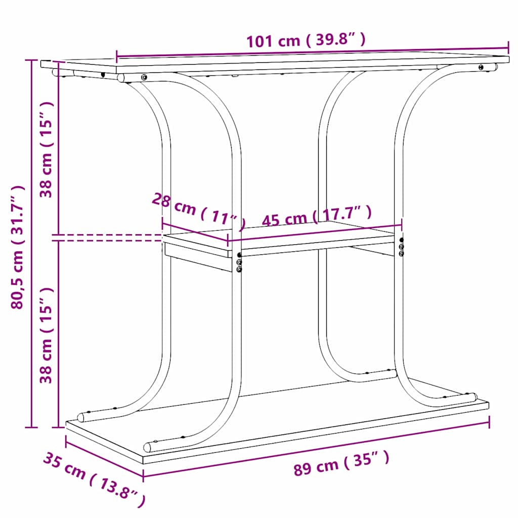 Konzolna stolica s policom Dimljeni hrast 101 x 35 x 80,5 cm