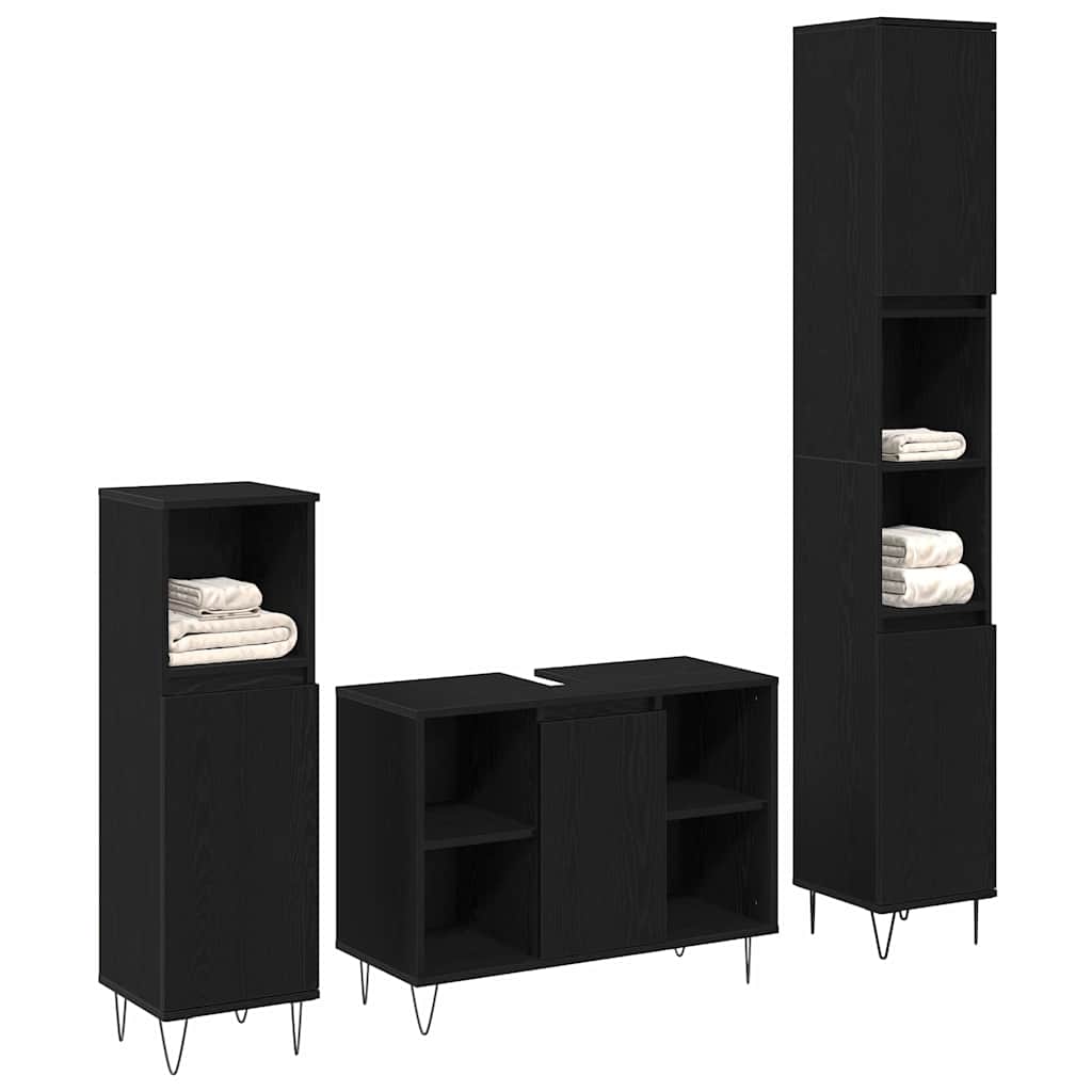 Set namještaja za kupaonicu 3 pcs Crni hrast Konstruirano drvo