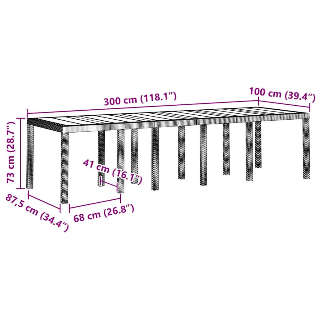 Stol za vrt Svjetlosiva 300 x 100 x 73 cm poliratan