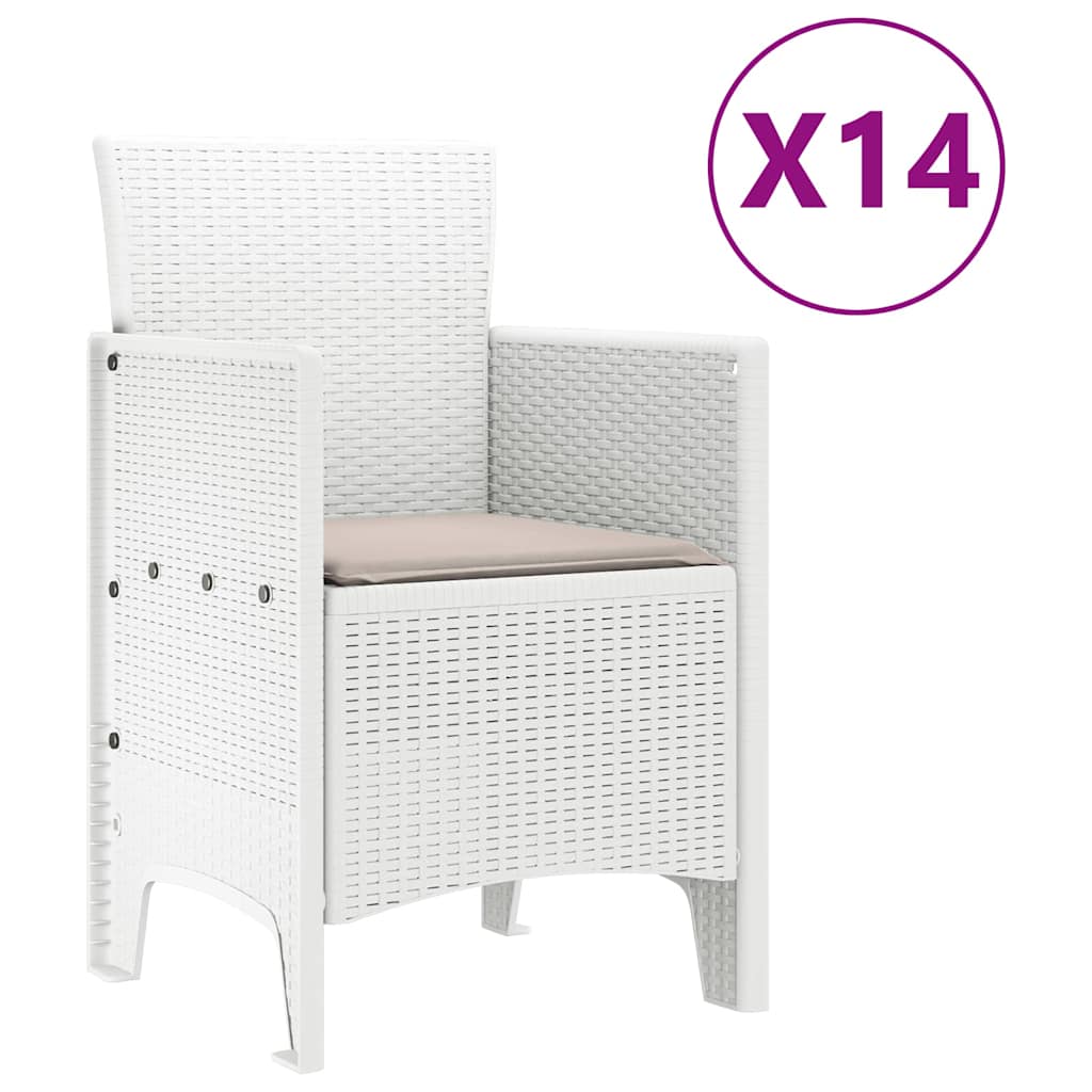 Vrtni trpezarijski set s jastucima 15 kom. Bijelo PP