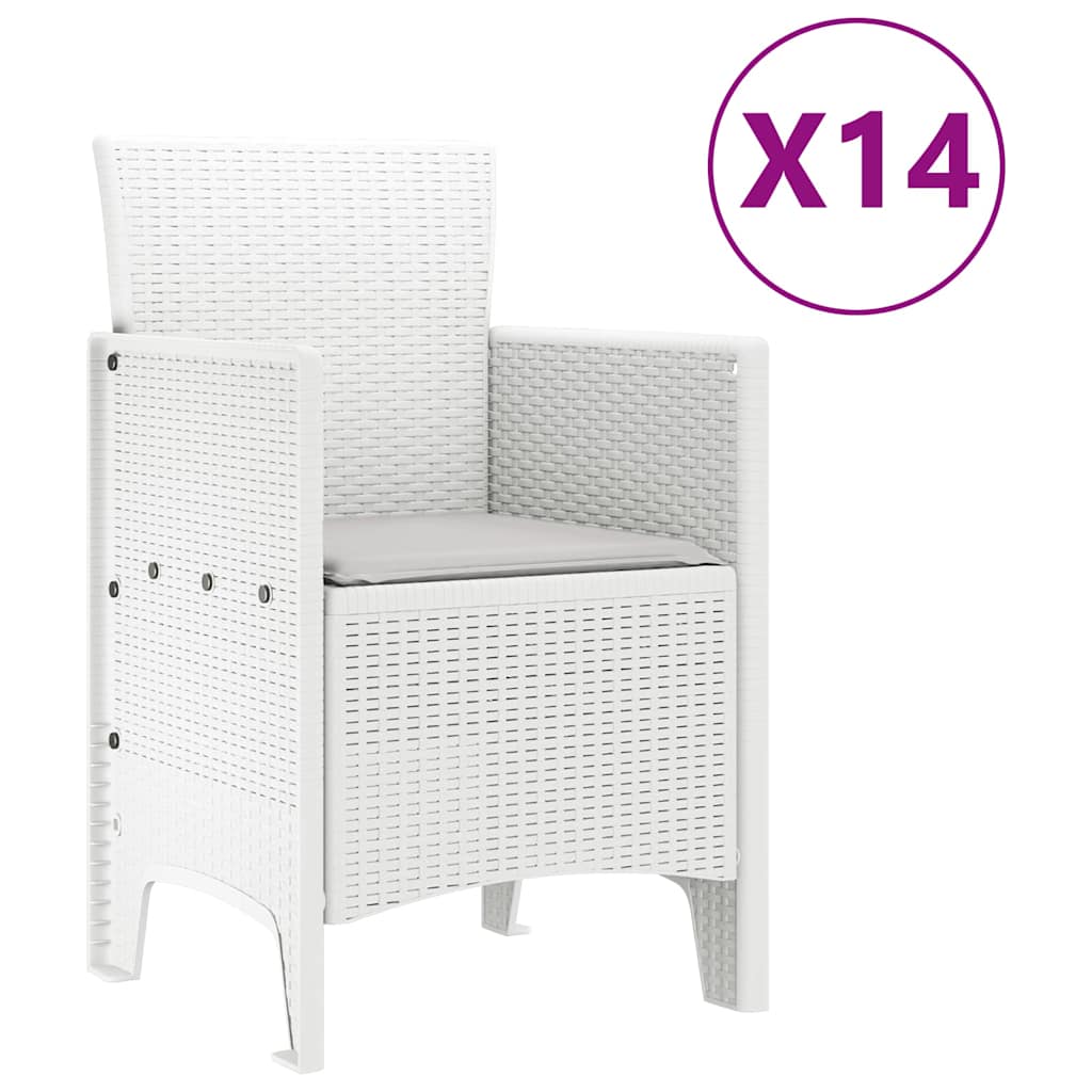 Vrtni trpezarijski set s jastucima 15 kom. Bijelo PP