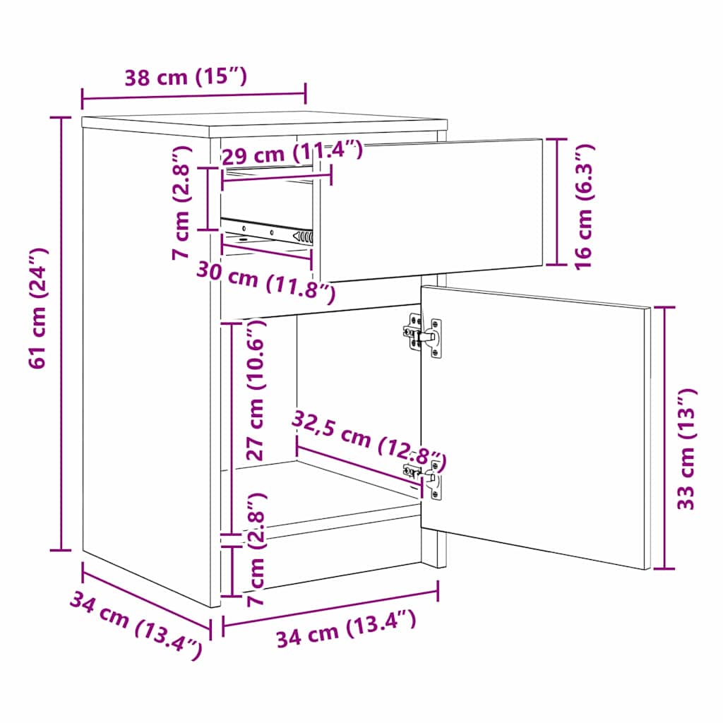 LED noćni ormarić Staro drvo 38 x 34 x 61 cm Konstruirano drvo