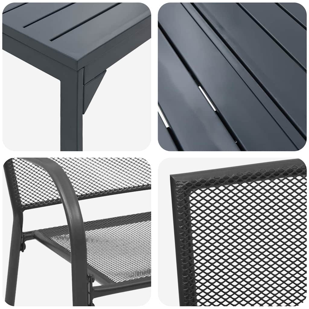 Vrtni set za objed 9 pcs Antracit Čelik s prahom