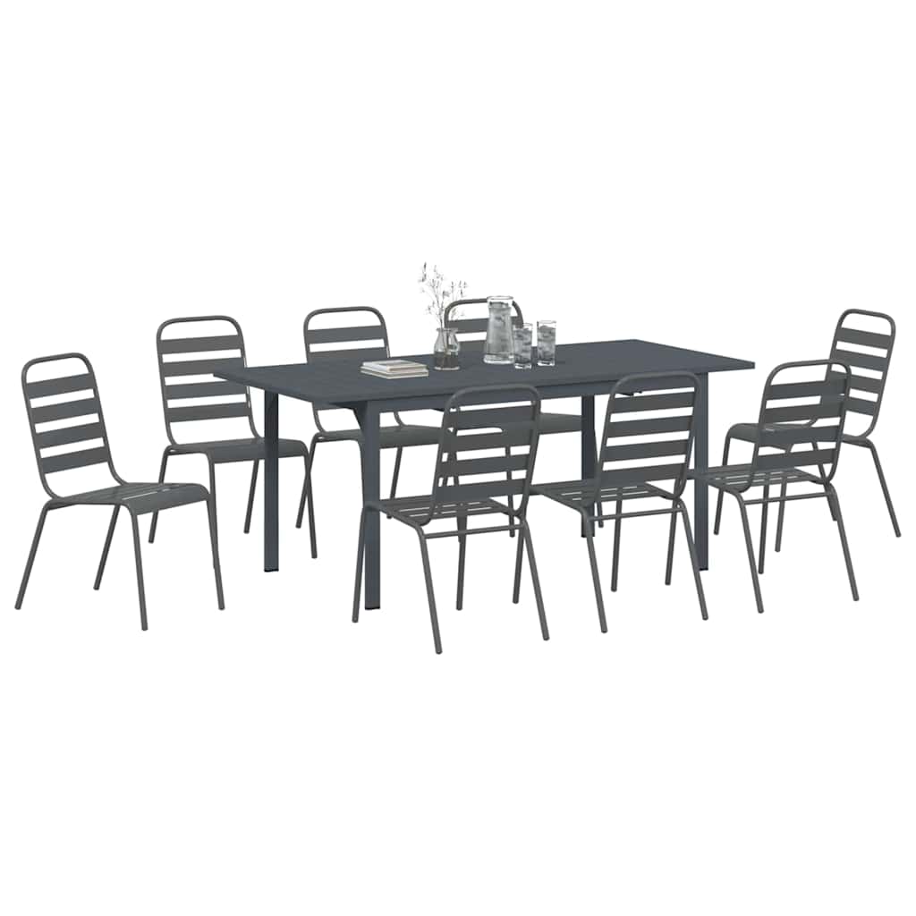 Vrtni set za objed 9 pcs Antracit Čelik s prahom