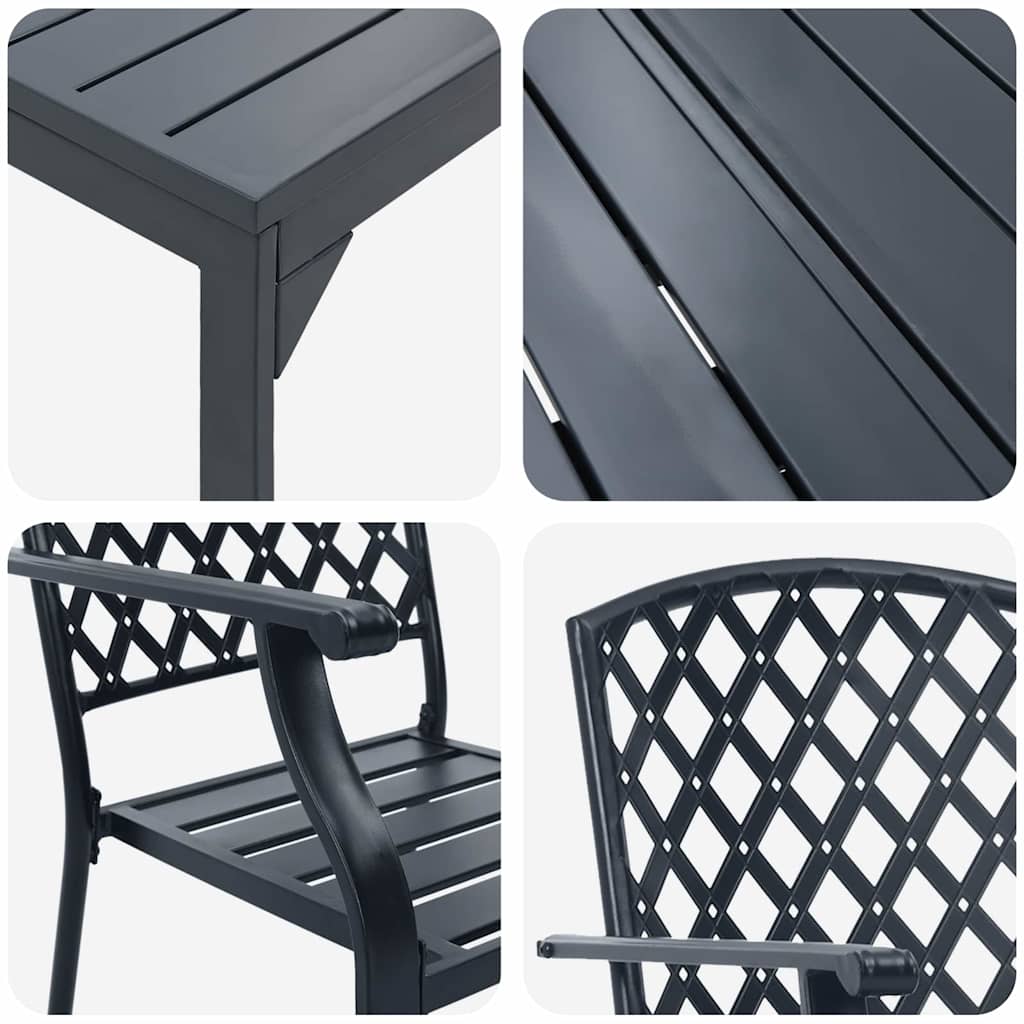 Vrtni set za objed 7 pcs Antracit Čelik s prahom