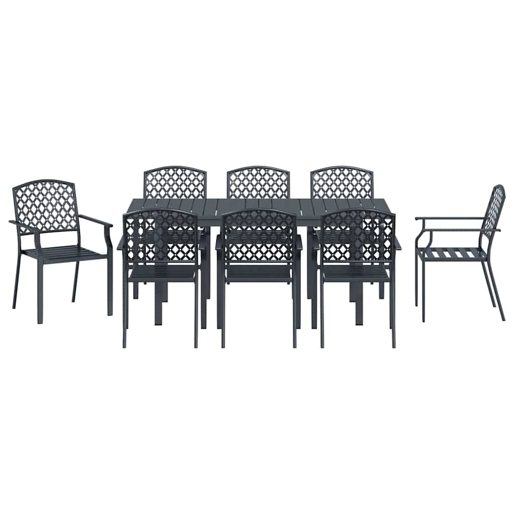 Vrtni set za objed 9 pcs Antracit Čelik s prahom