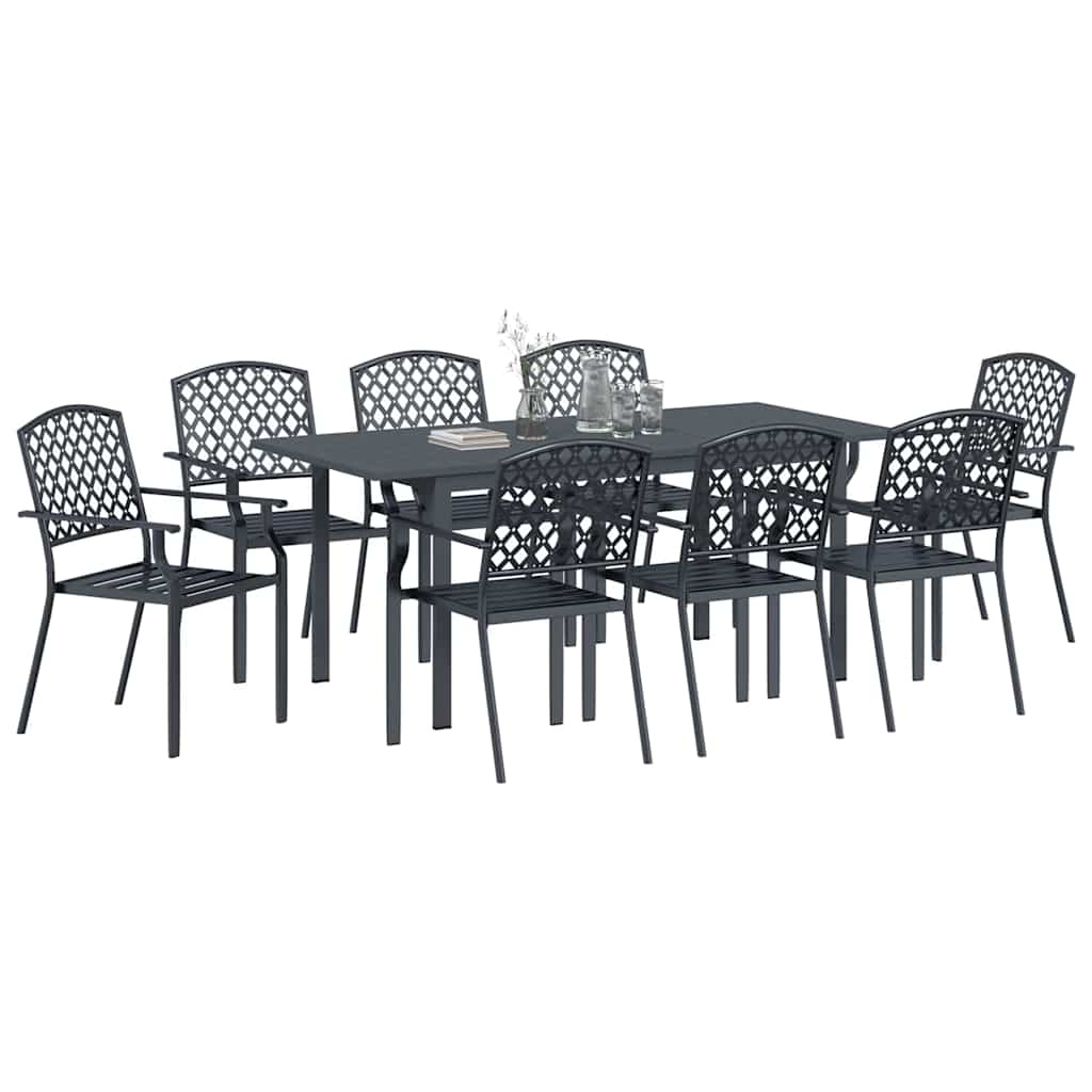Vrtni set za objed 9 pcs Antracit Čelik s prahom
