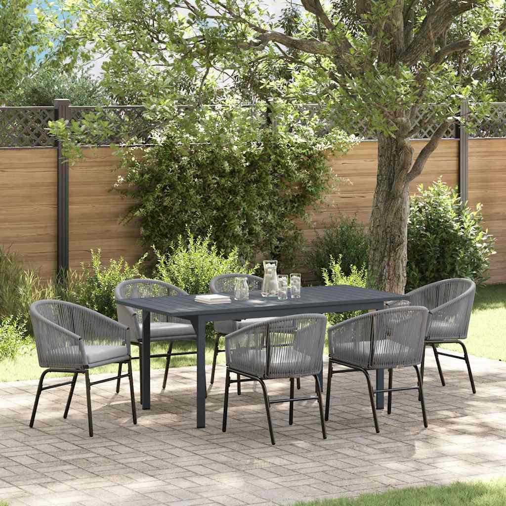 Vrtni set za objed 7 kom. Siva poliratan 180 x 80 x 74 cm
