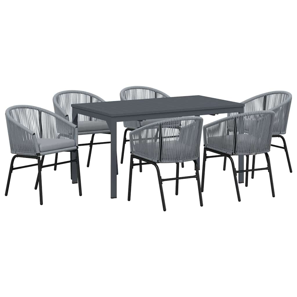 Vrtni set za objed 7 kom. Siva poliratan 180 x 80 x 74 cm