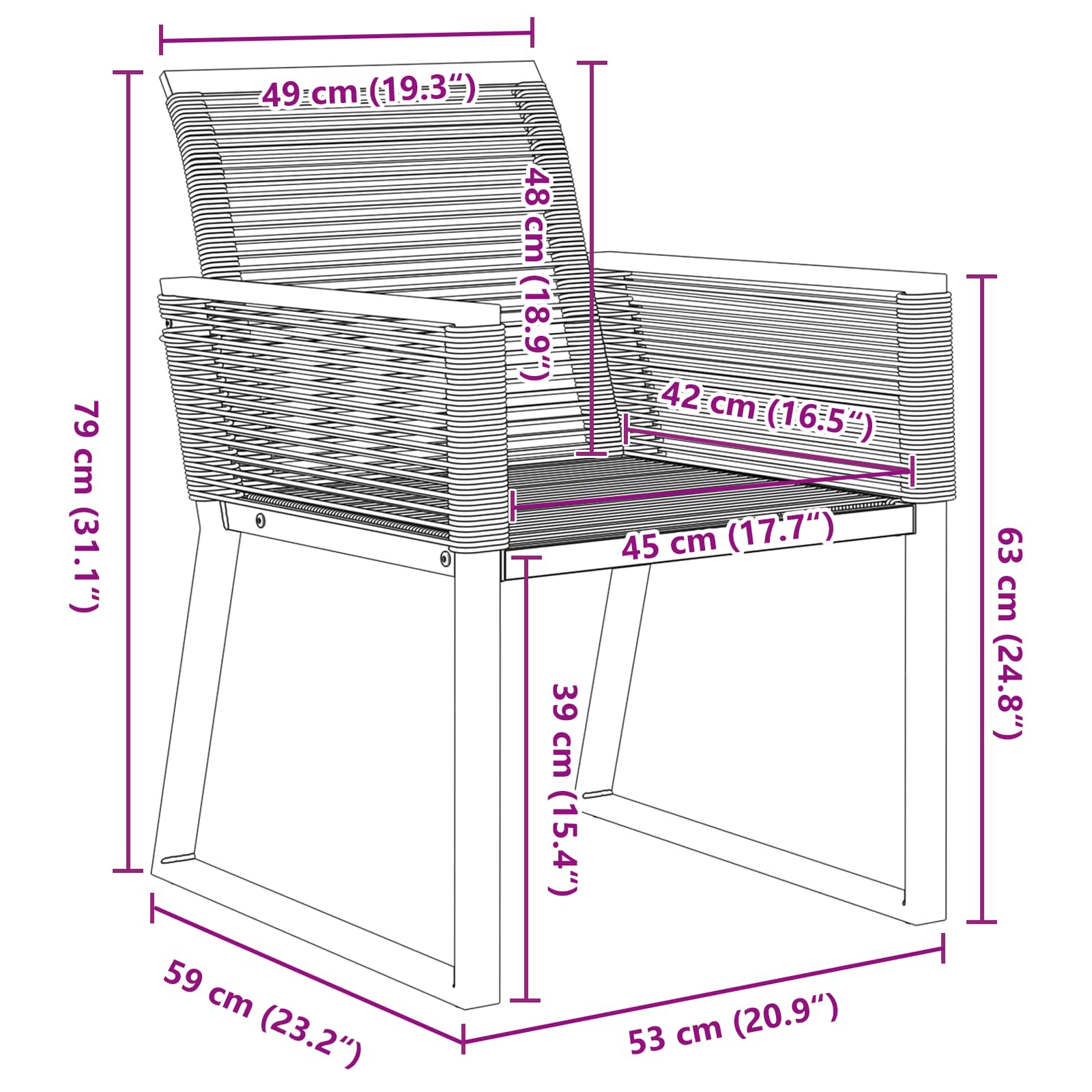Vrtni set za objed 9 pcs Crna poliratan