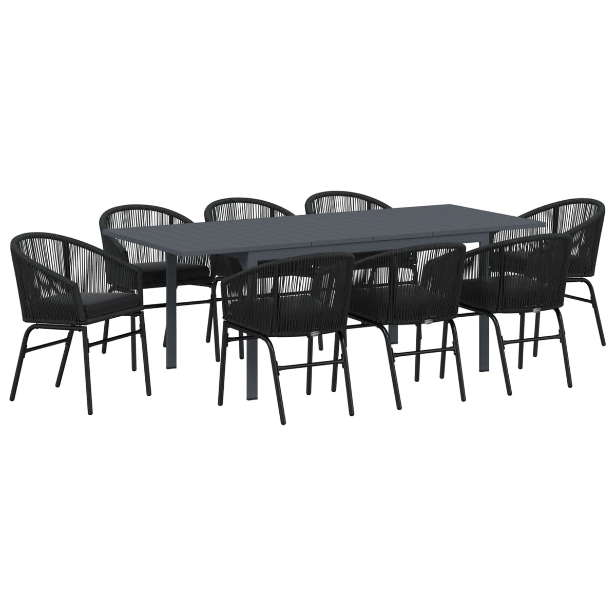 Vrtni set za objed 9 kom. Crna poliratan 211,5 x 90 x 74 cm