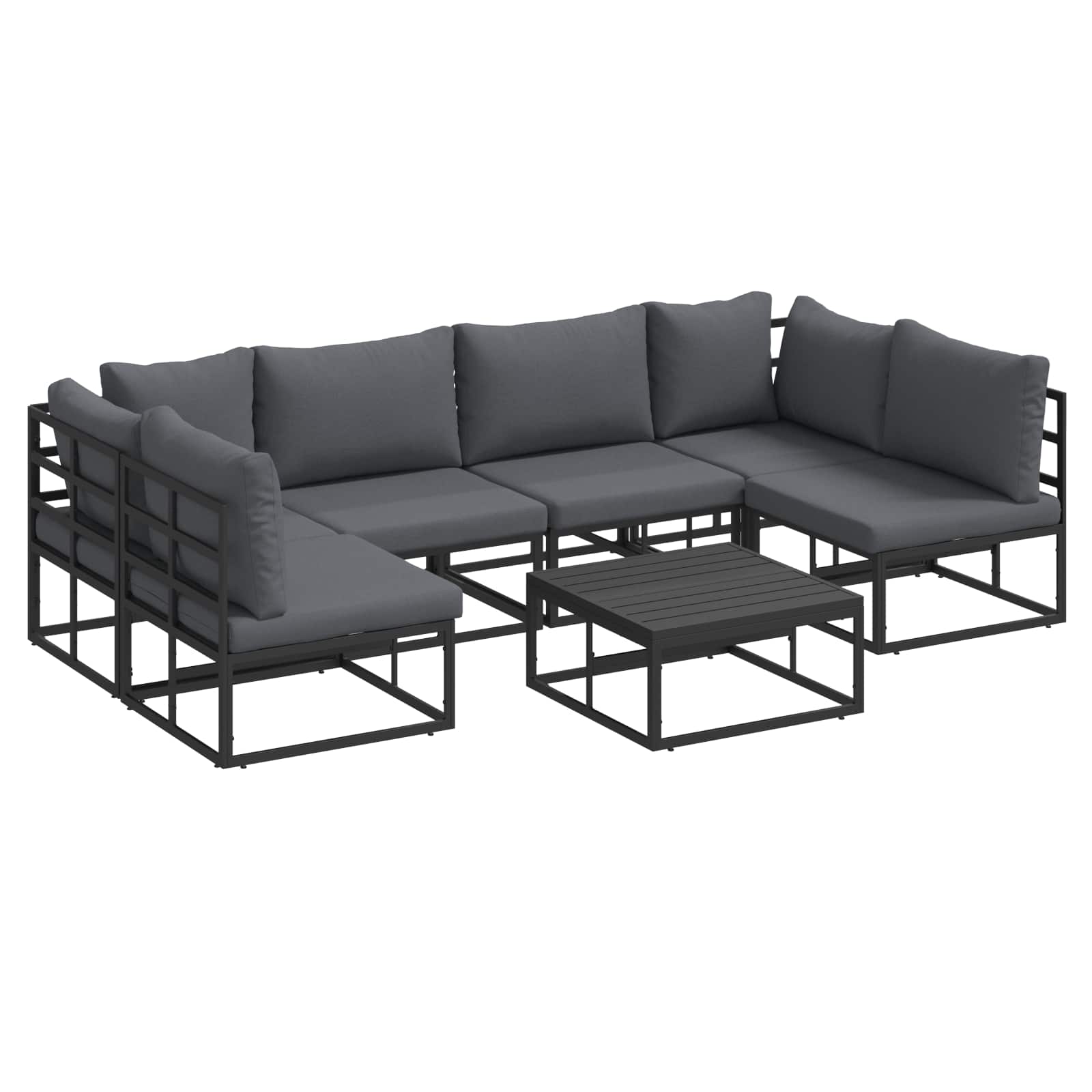 Sjedeća garnitura za vrt s jastukom 7 pcs Crna Aluminij