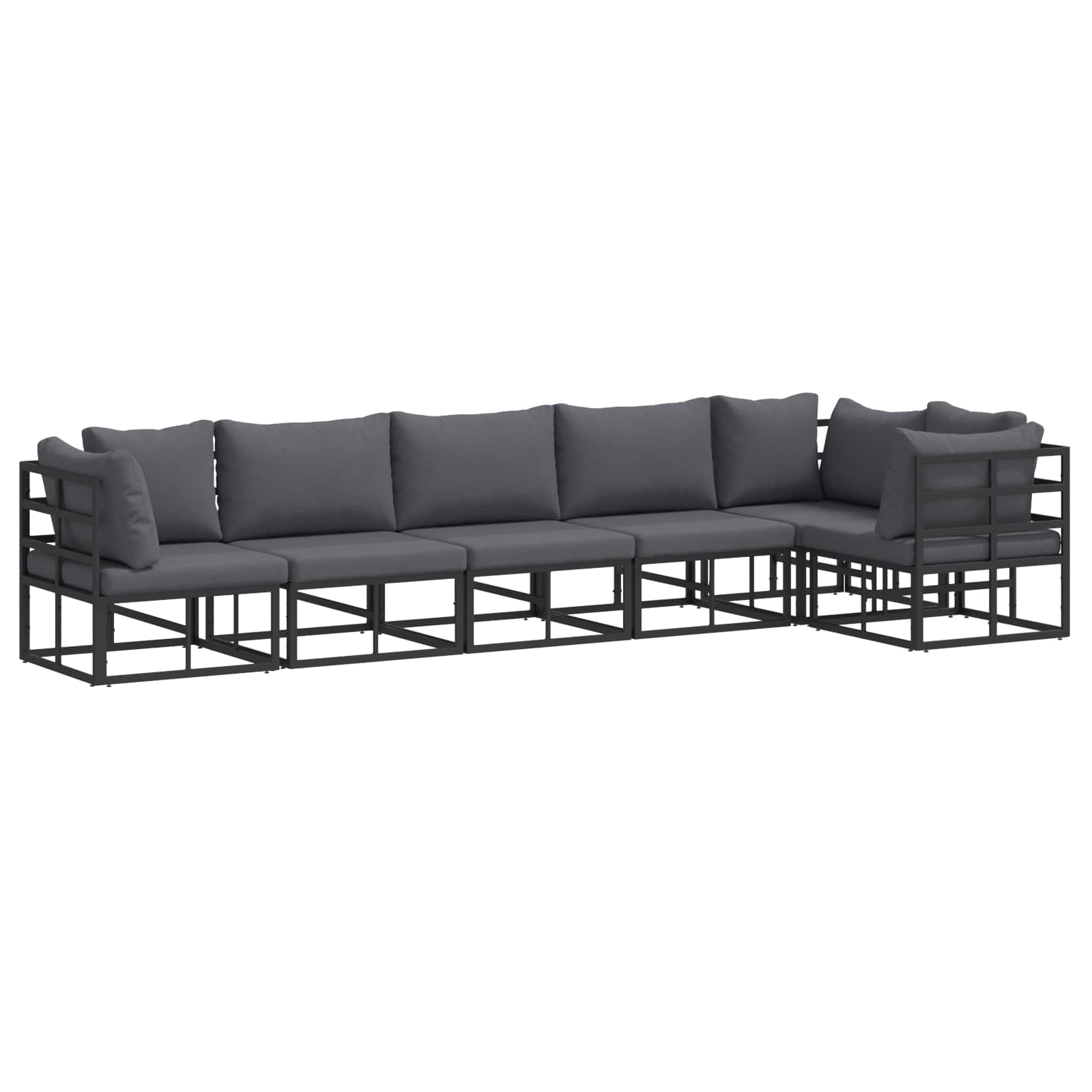 Sjedeća garnitura za vrt s jastukom 6 pcs Crna Aluminij