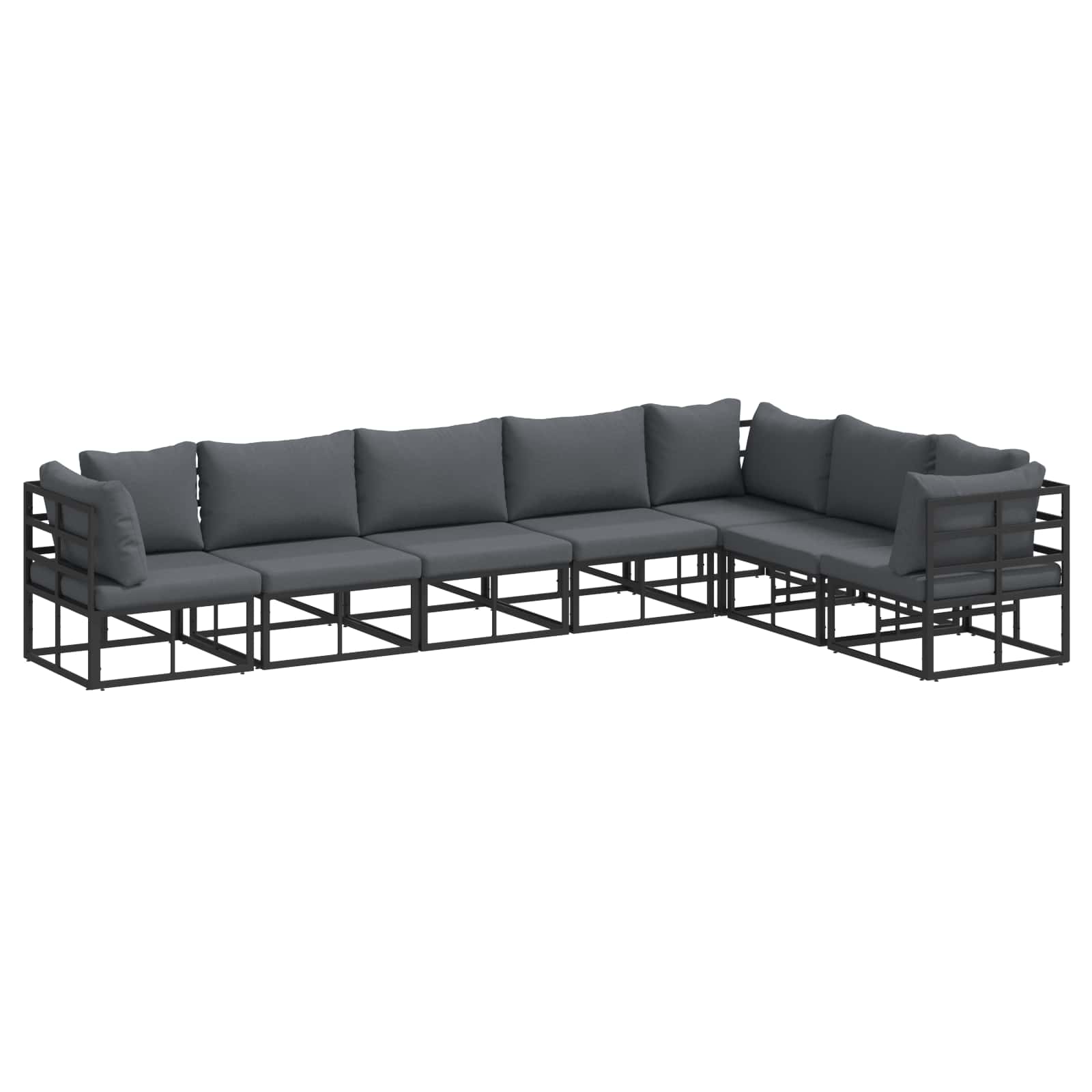 Sjedeća garnitura za vrt s jastukom 7 pcs Crna Aluminij