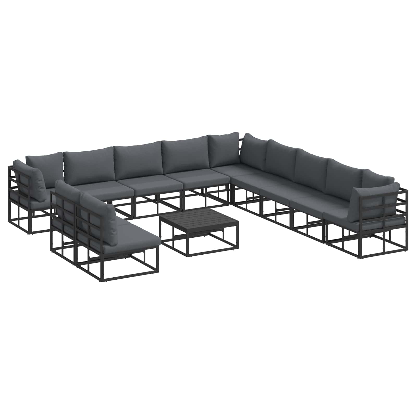 Sjedeća garnitura za vrt s jastukom 12 pcs Crna Aluminij