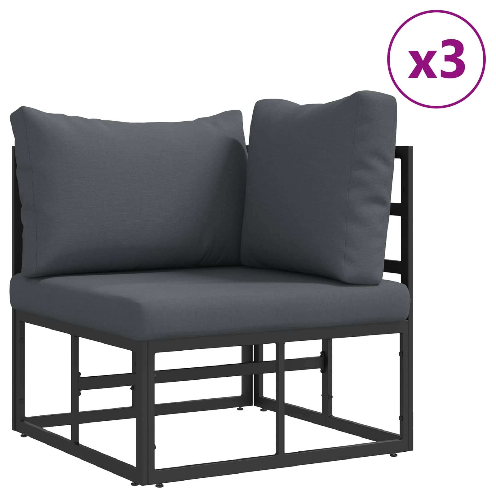 Sjedeća garnitura za vrt s jastukom 12 pcs Crna Aluminij