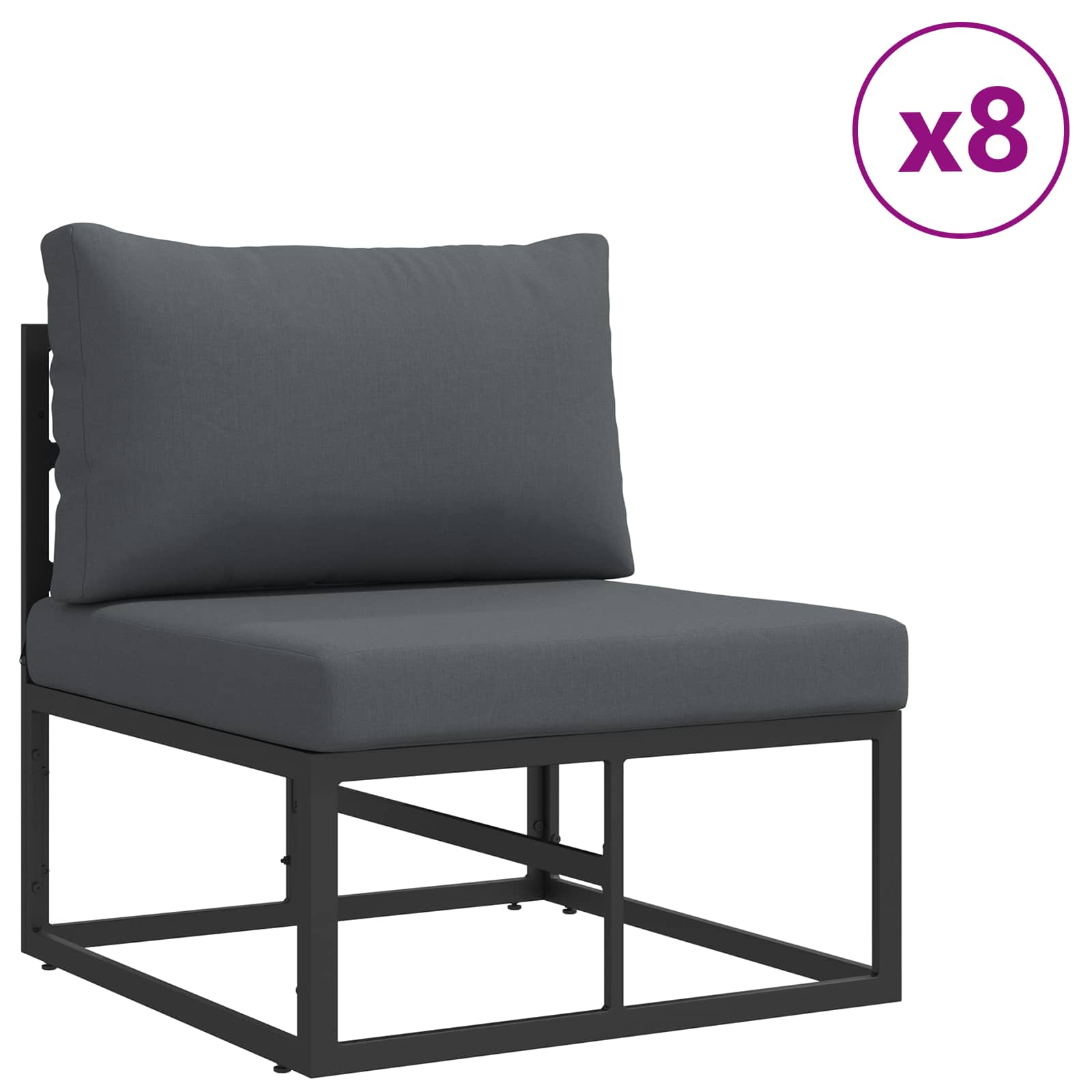 Sjedeća garnitura za vrt s jastukom 12 pcs Crna Aluminij