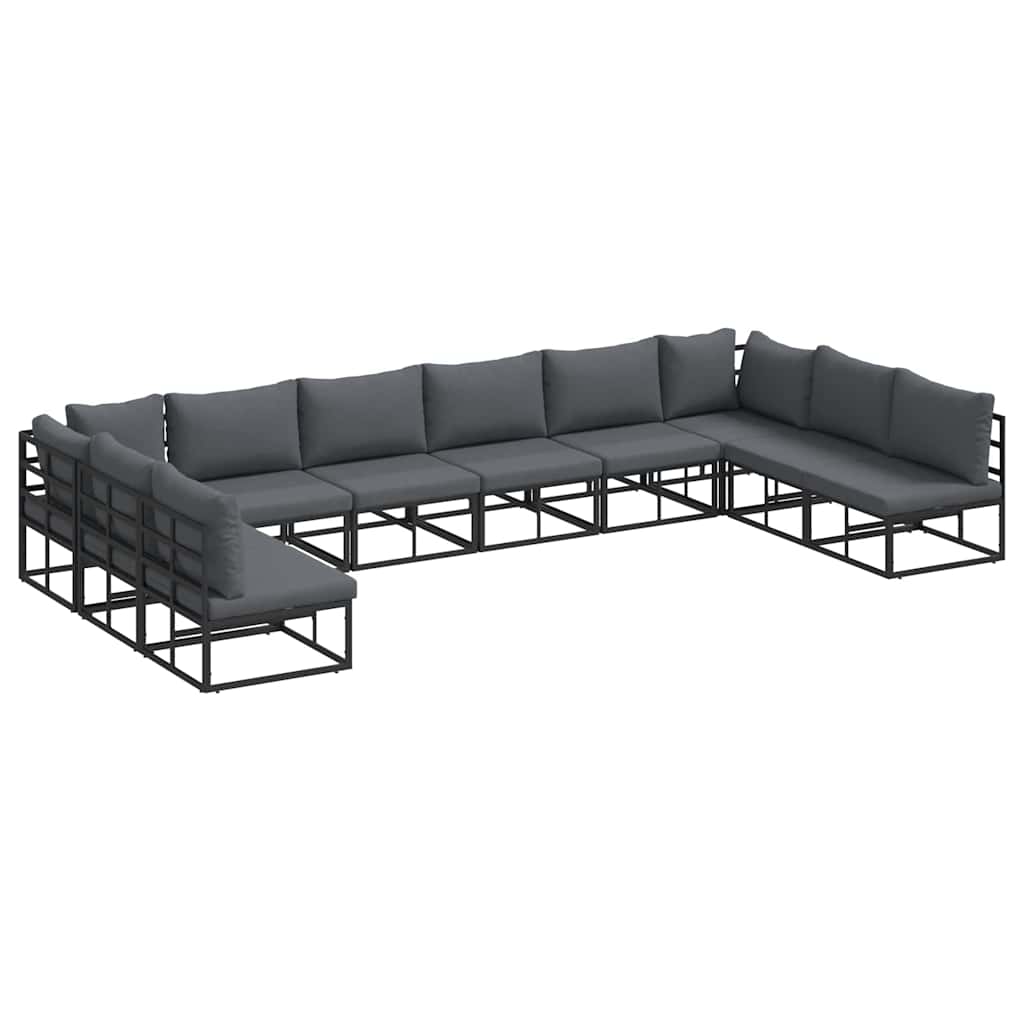 Sjedeća garnitura za vrt s jastukom 10 pcs Crna Aluminij