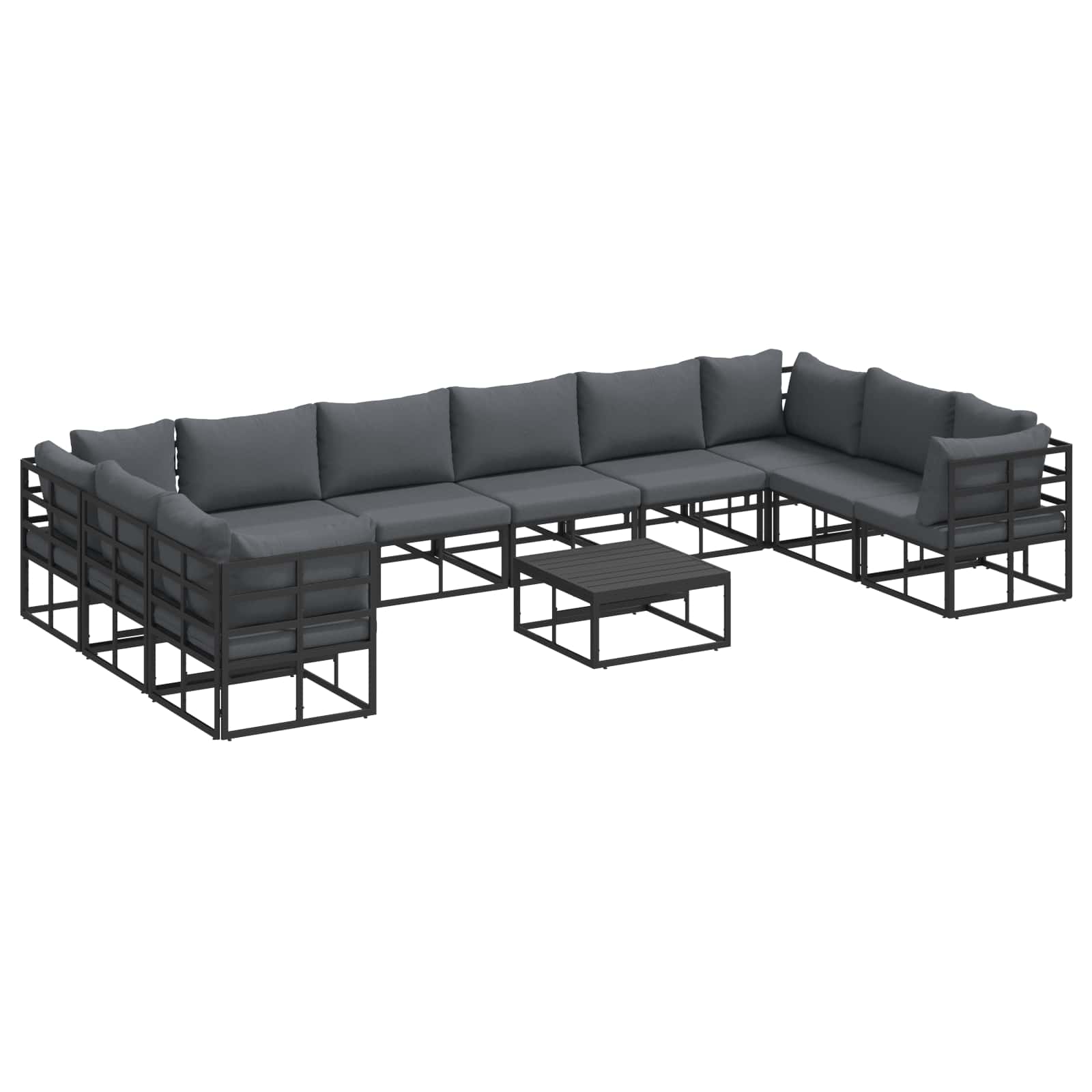 Sjedeća garnitura za vrt s jastukom 11 pcs Crna Aluminij