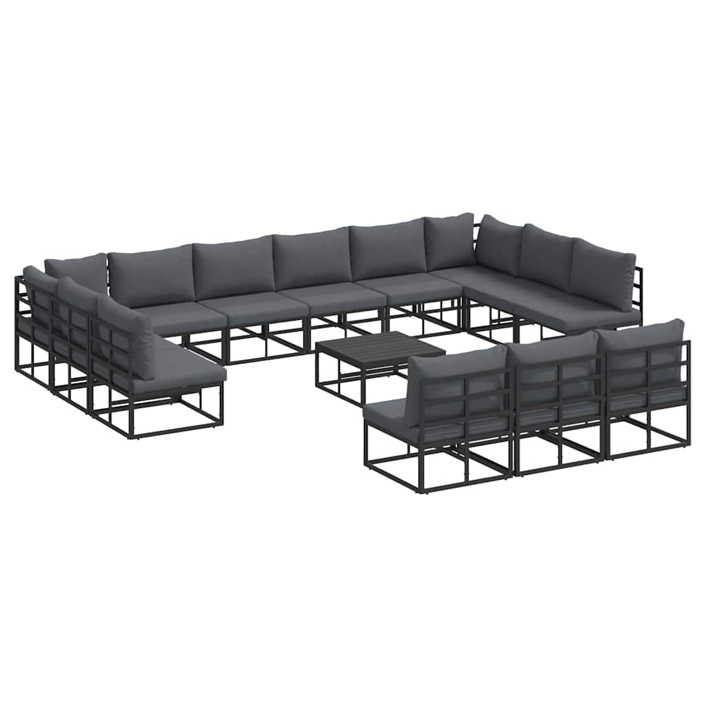 Sjedeća garnitura za vrt s jastukom 14 pcs Crna Aluminij