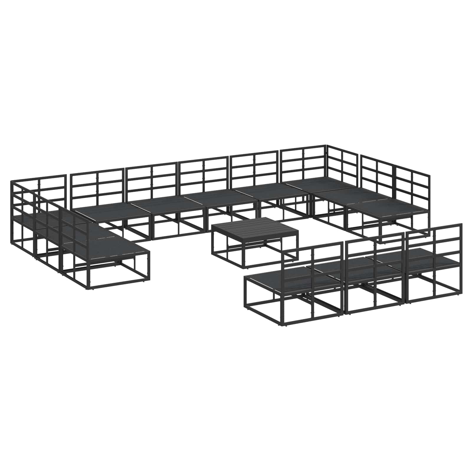 Sjedeća garnitura za vrt s jastukom 14 pcs Crna Aluminij