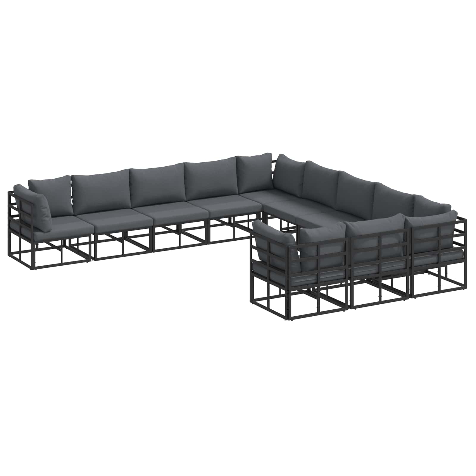 Sjedeća garnitura za vrt s jastukom 11 pcs Crna Aluminij
