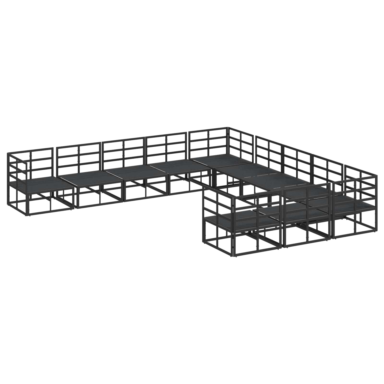 Sjedeća garnitura za vrt s jastukom 11 pcs Crna Aluminij