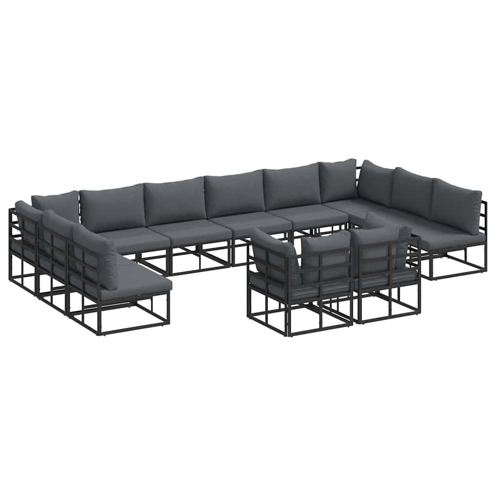 Sjedeća garnitura za vrt s jastukom 12 pcs Crna Aluminij