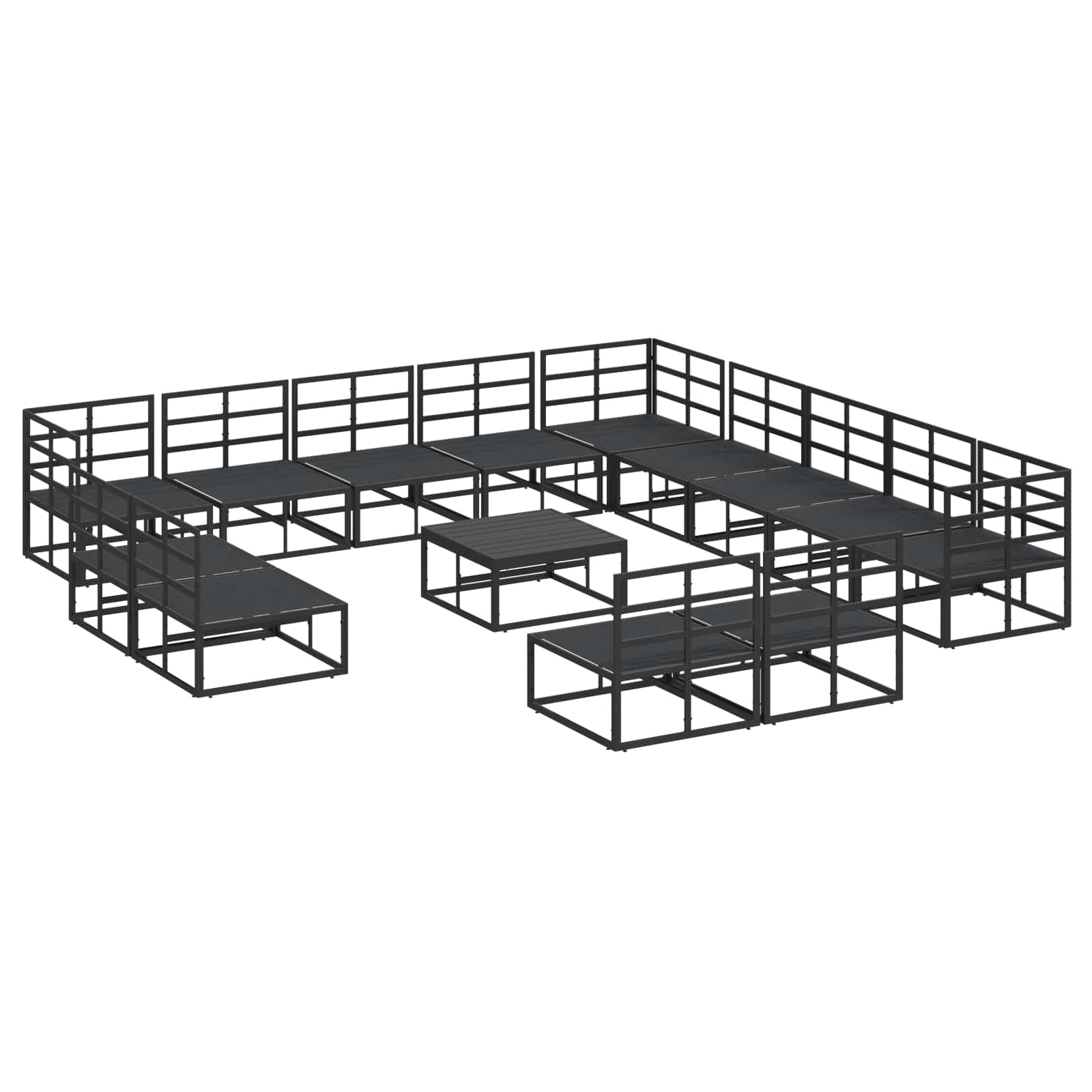 Sjedeća garnitura za vrt s jastukom 14 pcs Crna Aluminij