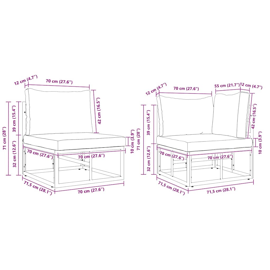 Sjedeća garnitura za vrt s jastukom 12 pcs Crna Aluminij