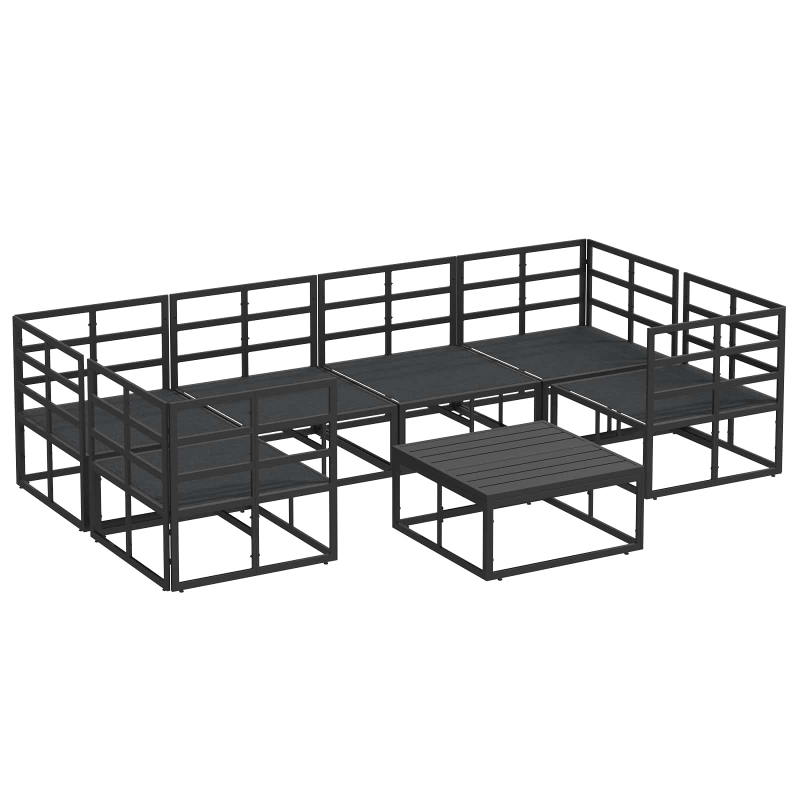 Sjedeća garnitura za vrt s jastukom 7 pcs Crna Aluminij
