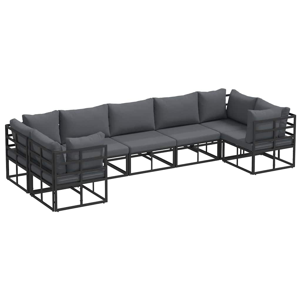 Sjedeća garnitura za vrt s jastukom 7 pcs Crna Aluminij