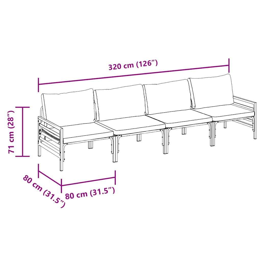 Sjedeća garnitura za vrt s jastukom 4 pcs Crna Čelik