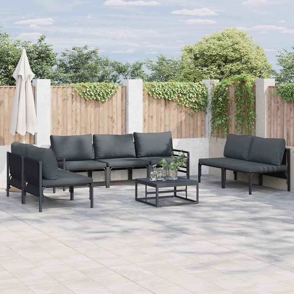 Sjedeća garnitura za vrt s jastukom 8 pcs Crna Čelik