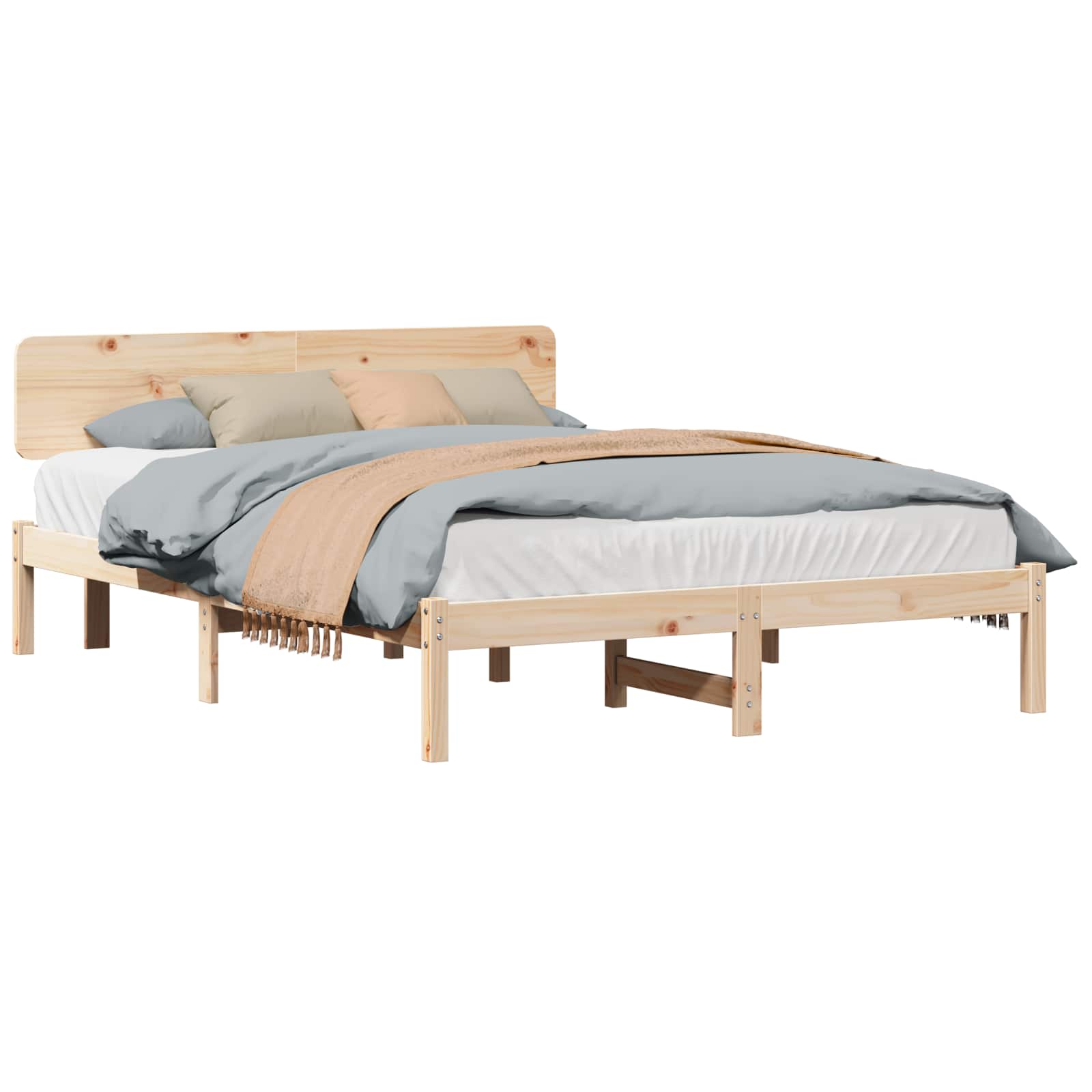 Krevetna konstrukcija Prirodna 200 x 200 cm Čvrsto borovo drvo
