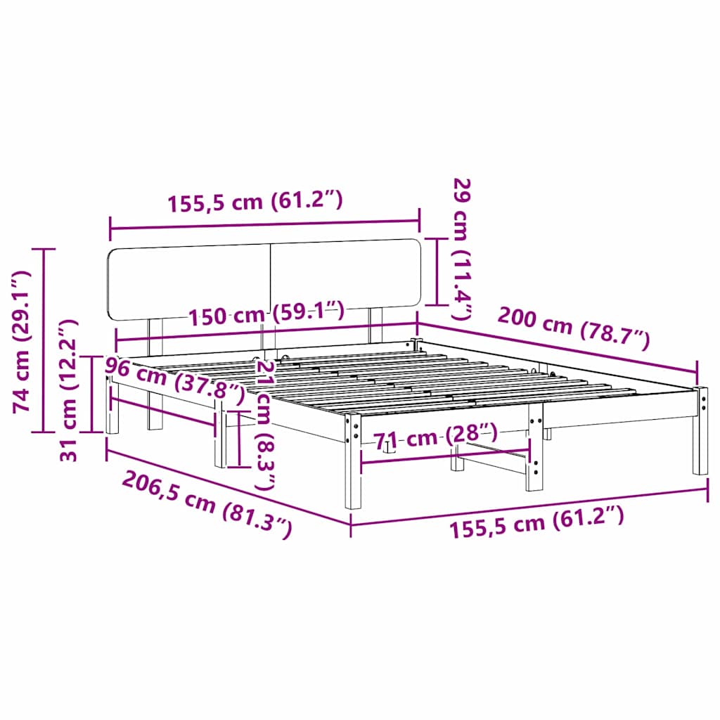 Krevetna konstrukcija Prirodna 150 x 200 cm Čvrsto borovo drvo