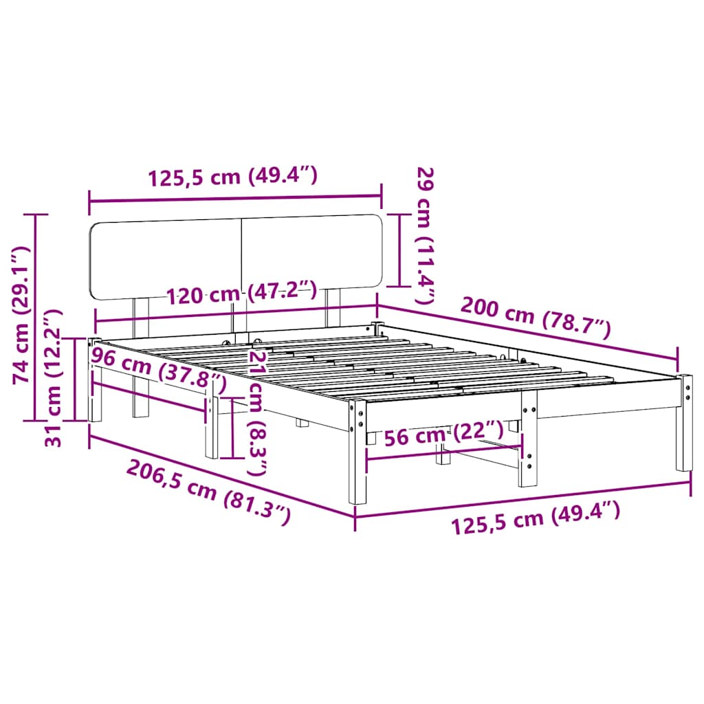 Krevetna konstrukcija Prirodna 120 x 200 cm Čvrsto borovo drvo