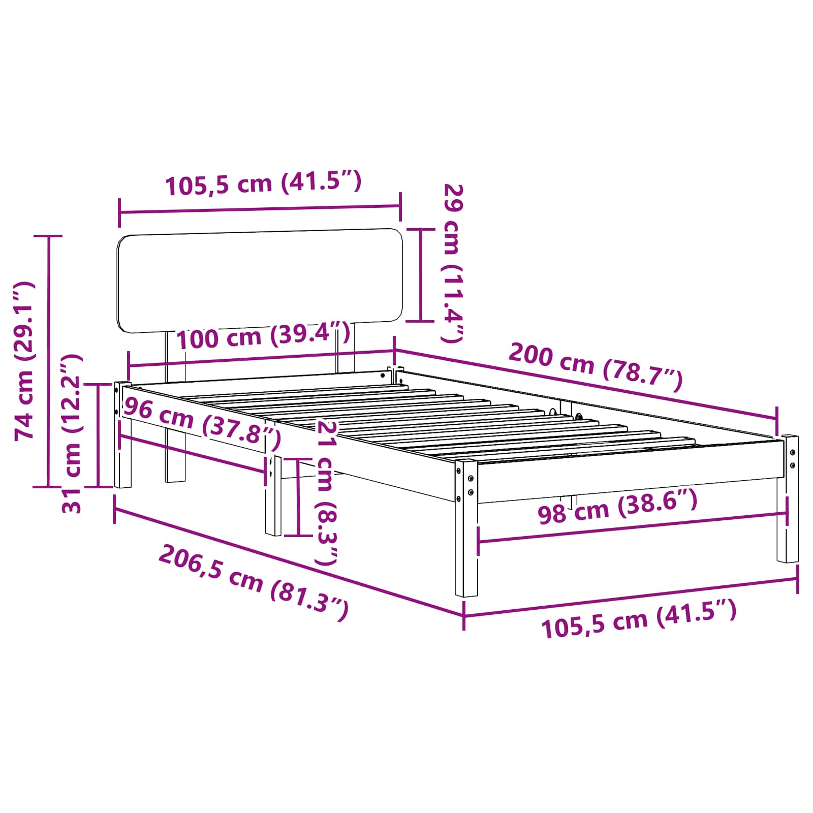 Krevetna konstrukcija s uzglavljem Vosak smeđa 100 x 200 cm