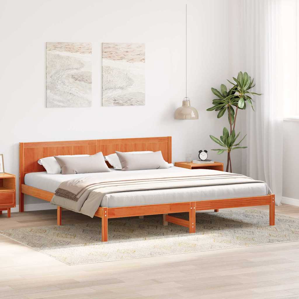 Krevetna konstrukcija Smeđa 200 x 200 cm Čvrsto borovo drvo