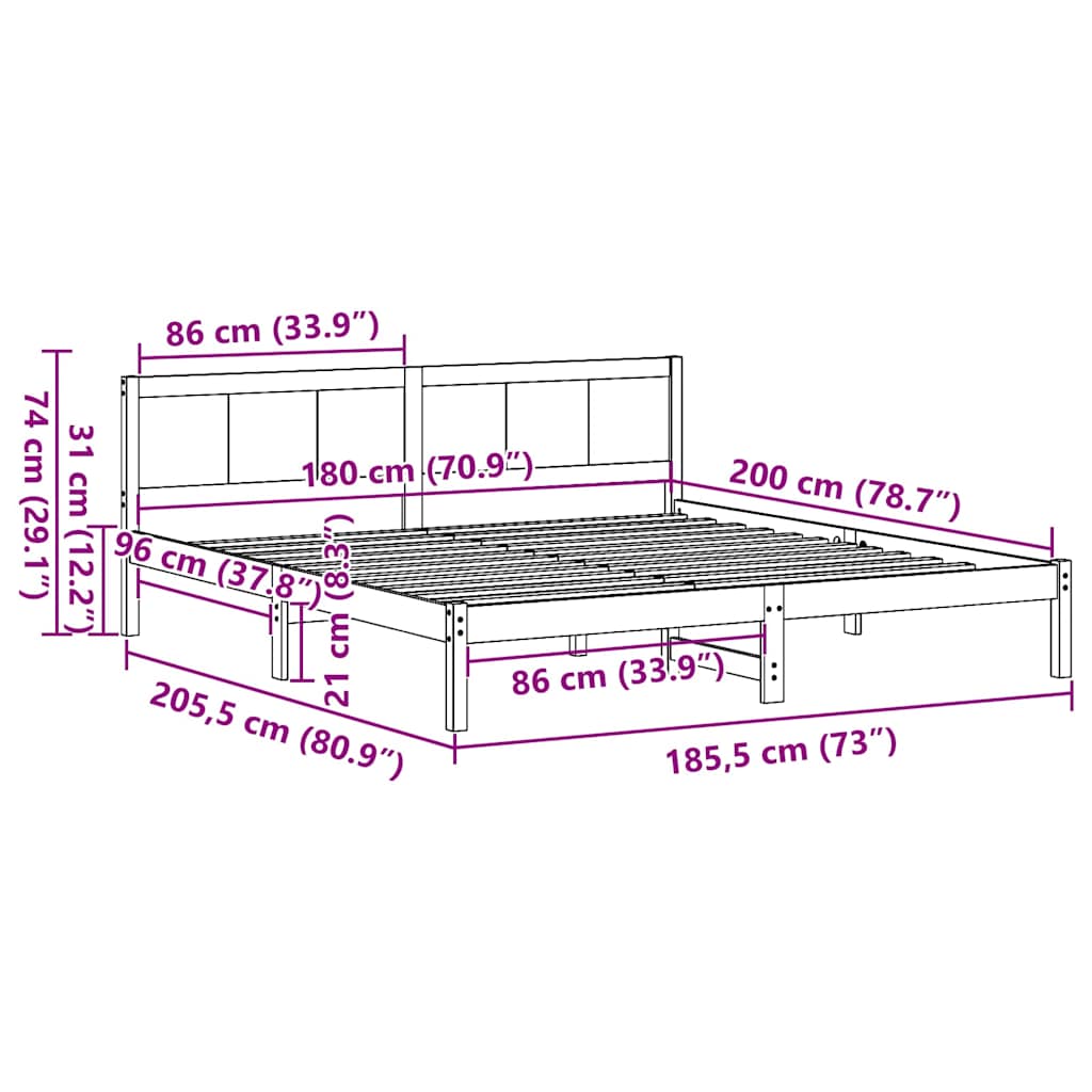 Krevetna konstrukcija Bijelo 180 x 200 cm Čvrsto borovo drvo