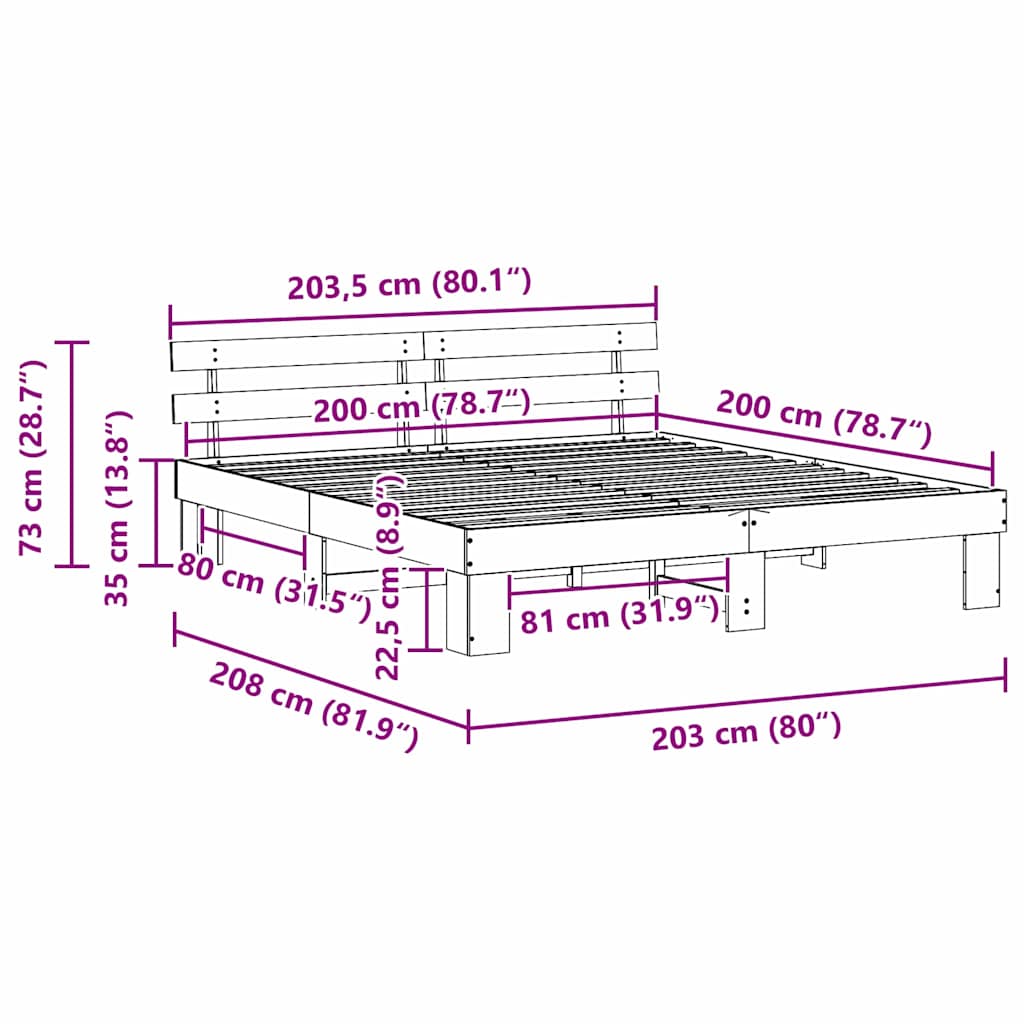 Krevetna konstrukcija s uzglavljem Vosak smeđa 200 x 200 cm