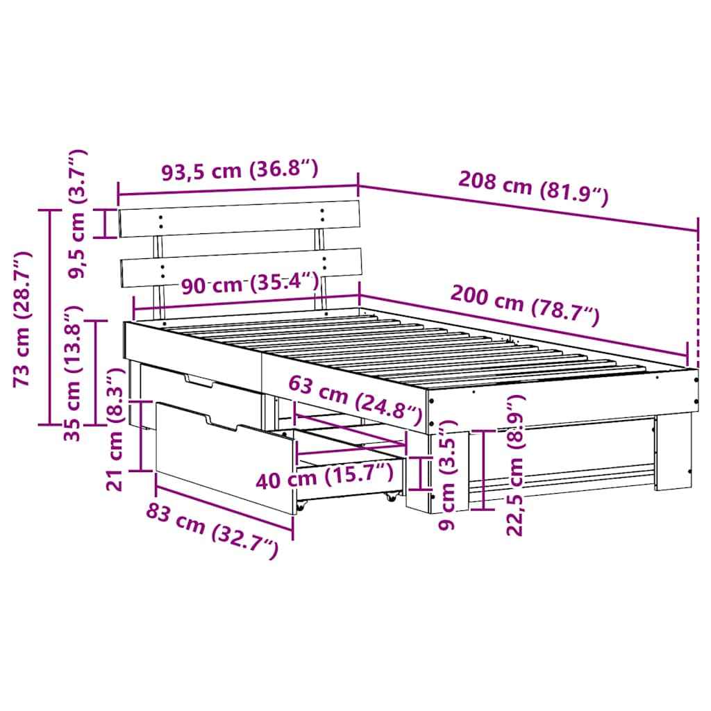 Krevetna konstrukcija s uzglavljem Vosak smeđa 90 x 200 cm