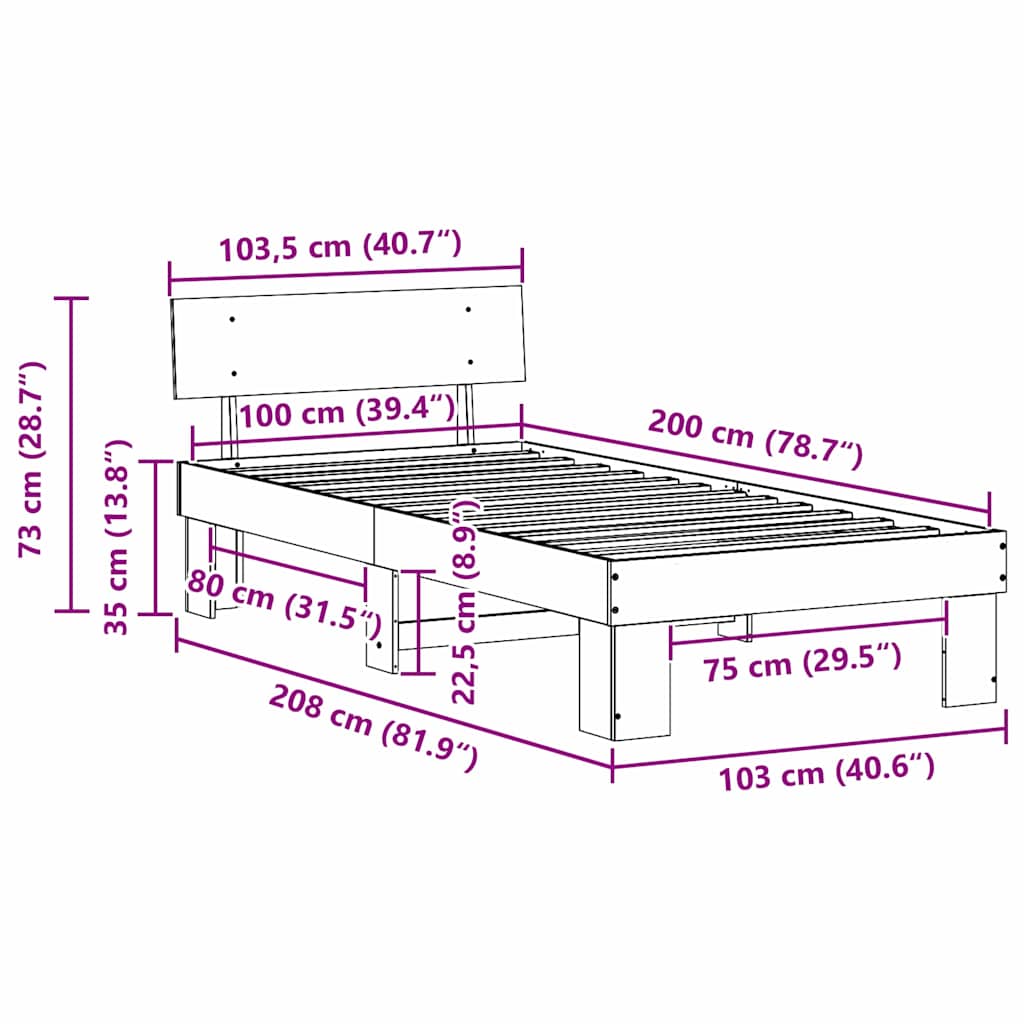 Krevetna konstrukcija s uzglavljem Vosak smeđa 100 x 200 cm